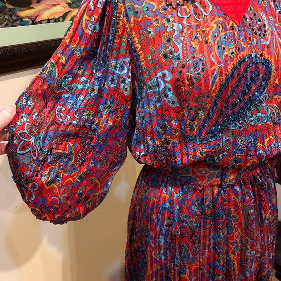 Diane Freis Red Holiday Dress Paisley Rich Gypsy Bohemian Style -Xmas OSFM - Picture 3 of 13